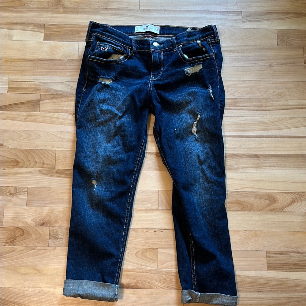 Hollister Blue Ankle Cropped Distressed Jeans